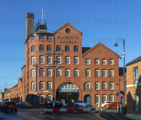 Nineteenth century red brick brewery industrial building, Wadsworth brewer, Devizes, Wiltshire,