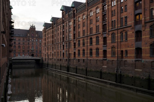 Warehouses, façade, brick building, Hamburger Speicherstadt, Hafencity, Canal, Free and Hanseatic