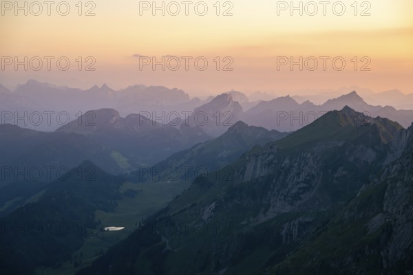View of the surrounding peaks from the Rotstein Pass, Alpstein, Appenzell, Switzerland