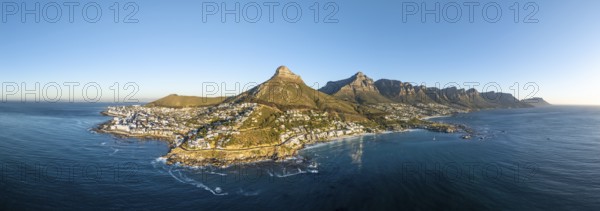 Cityscape, Aerial View, Ocean with Bantry Bay, Clifton Beach, Camps Bay and Lion's Head, Cape Town,