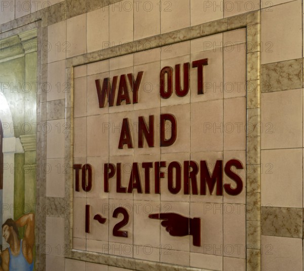 GWR 1930s Art deco style platform sign, Exeter St Davids railway train station, Exeter, Devon,