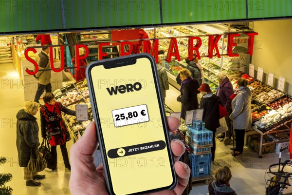 Symbolic image, photo montage, about the European WERO payment service, currently you can only send