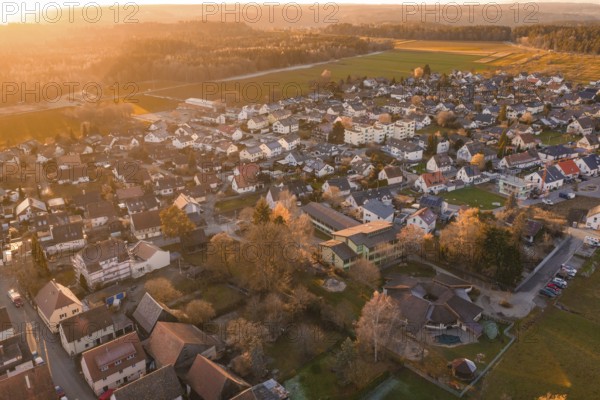 Landscape view of a village at sunset with settlements and nature, Althengstett, Calw district,