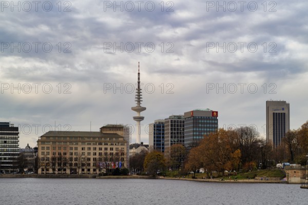 Inner Alster, Heinrich-Hertz-Fernsehturm, Fernmeldeturm, Jungfernstieg, Free and Hanseatic City of