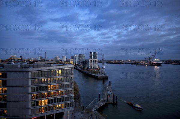 The Crown residential complex, Hafencity, Free and Hanseatic City of Hamburg, twilight, evening,