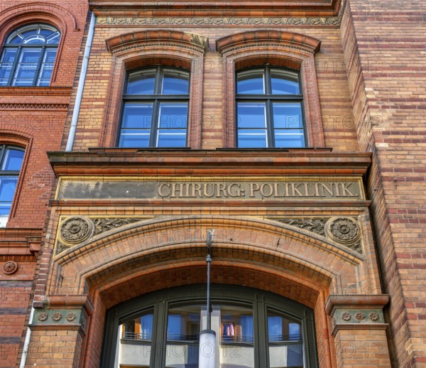 Historic building façade of the former polyclinic, now Humboldt University in Berlin, Ziegelstraße