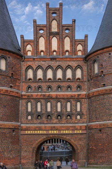 Detail of Holsten Gate, historic city gate from 1478, Holstentorplatz, Hanseatic City of Lübeck,