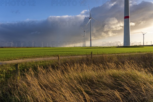 Bedburg A 44n onshore wind farm, on the A44 motorway near Bedburg, in front of the Jackerath