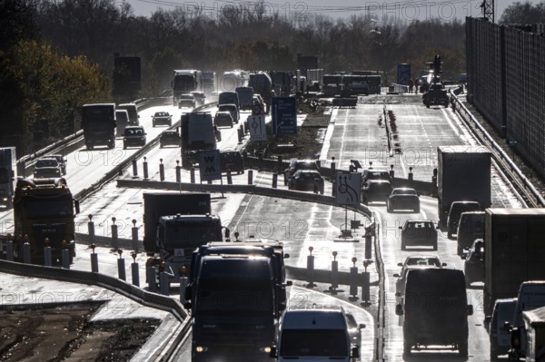 Highway construction site, the A57 is extended to 6 lanes on the section between the Meerbusch