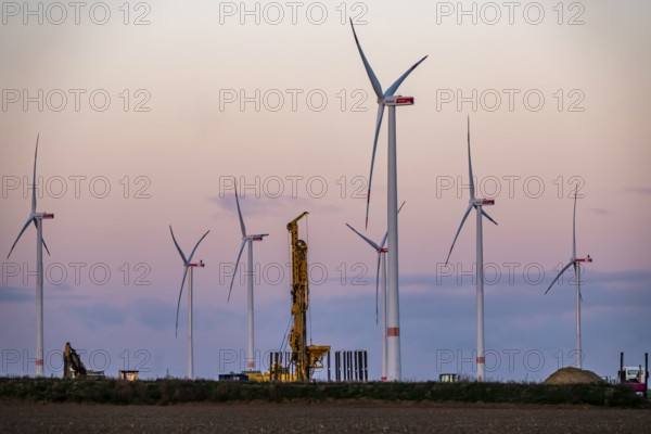 Construction site of the new Bedburg 3 wind farm, on recultivated open-cast mining site, 9 wind
