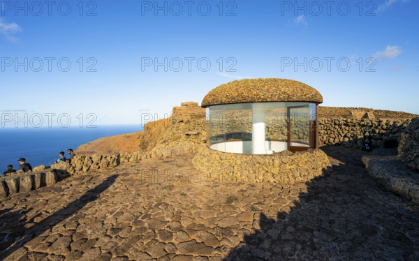 Staircase and viewing platform at the Mirador del Río viewpoint, in the evening light, designed by