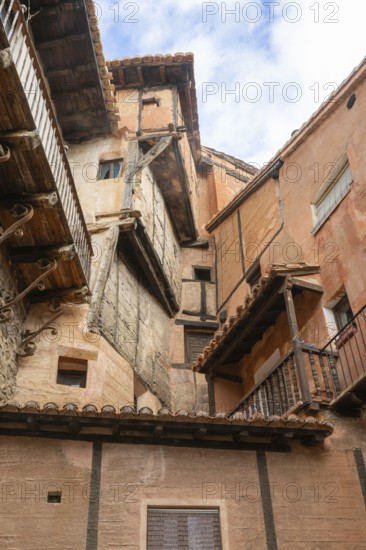 Rincón del Abanico, historic buildings in medieval village of Albarracín, Teruel province, Aragon,