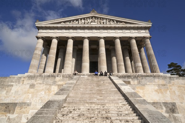 Front view of the Valhalla Memorial, built as a Greek temple in the style of a Doric Peripteros,