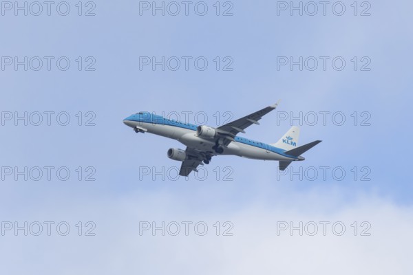 Embraer ERJ-190 jet passenger aircraft of Royal Dutch KLM cityhopper airlines in flight on approach