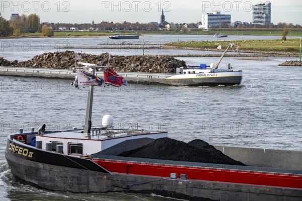 Dutch cargo ship Orfeo, brings power plant coal from the Netherlands to Mannheim, here on the Rhine