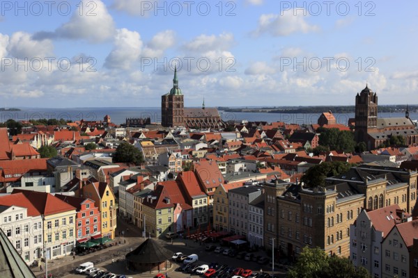 City panorama from above, Stralsund, Hanseatic City of Stralsund, Vorpommern-Rügen District,