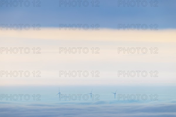 Inversion weather, fog, sunrise, autumn, view from Breitenstein of wind edges sticking out of the