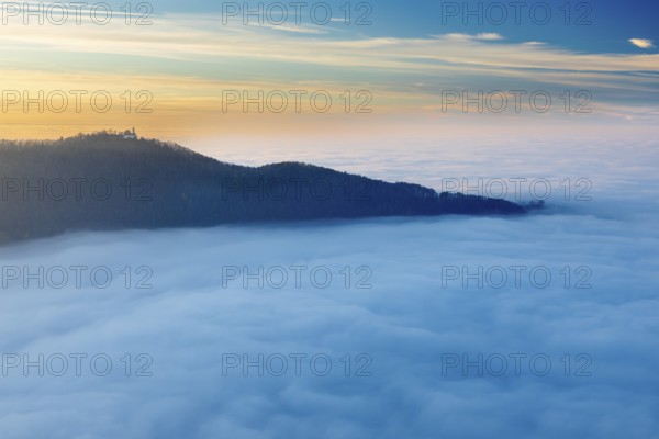Inversion weather, fog, sunset, view from Breitenstein, Teck Castle, autumn, Ochsenwang, Swabian