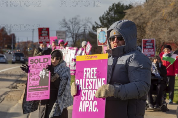 Farmington Hills, Michigan USA - 10 November 2025 - Activists picket U.S. Senator Haley Stevens'