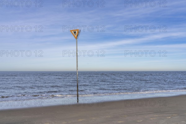 East Frisian North Sea island of Spiekeroog, Wadden Sea National Park, in winter, SOS, emergency