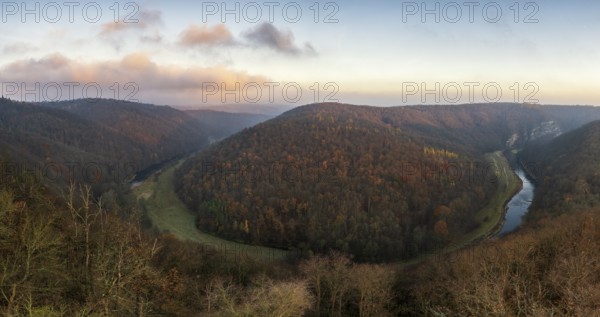 Sunrise, morning mood, autumn landscape, river loop, river Thaya, Thaya Valley National Park, Lower