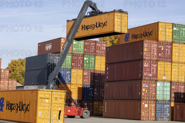 Shipping containers in the port of Mannheim. The port of Mannheim is considered one of the most