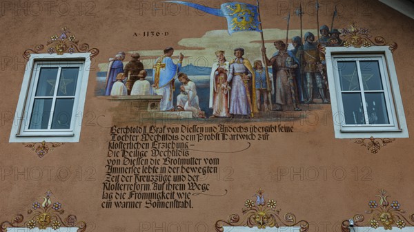 Facade painting on an older residential building, Dießen am Lake Ammer, Upper Bavaria, Bavaria,