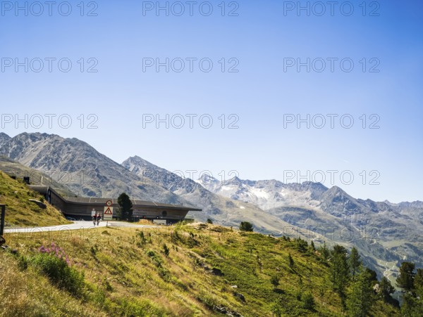Toll station and rest area, so-called Top Mountain Crosspoint, at Timmelsjoch in Hochgurgl, Gurgl,