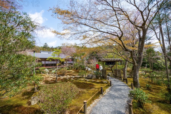 Path in the Japanese garden of Ryoan-ji temple, Zen Buddhist temple complex, in spring, Kyoto,