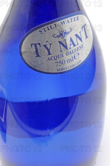 Mineral water, Ty Nant, in blue designer bottle, water from Wales, is considered one of the best