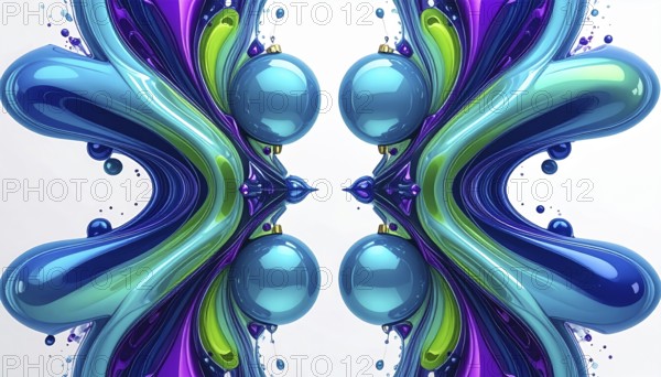 Symmetric Abstract Bright Liquid Ornament Background, futuristic wallpaper template illustration,
