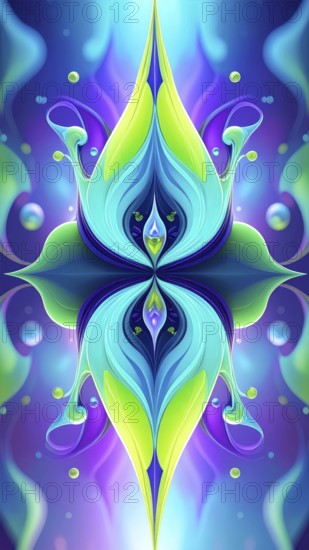 Symmetric Abstract Bright Liquid Ornament Background, futuristic wallpaper template illustration,