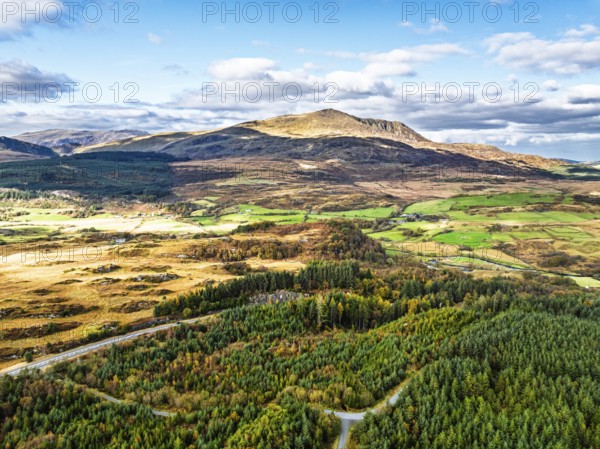 Snowdonia National Park over Road A470 from a drone, Crimea Pass, Blaenau Dolwyddelan, Wales,
