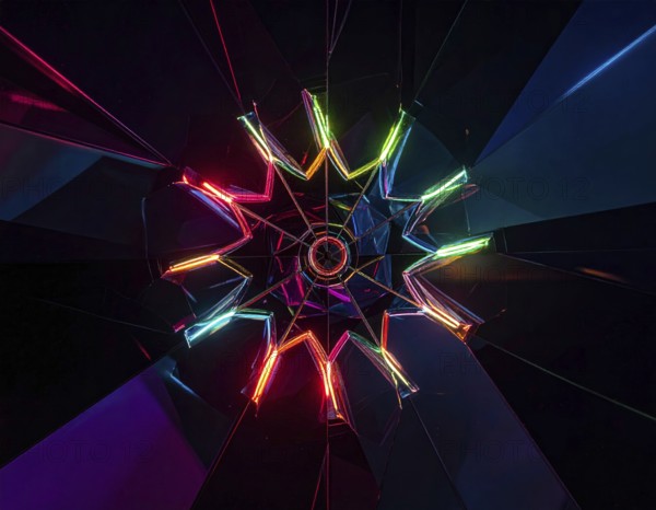 Abstract background of slightly unfocused multicolored glass lenses spinning and rotating,