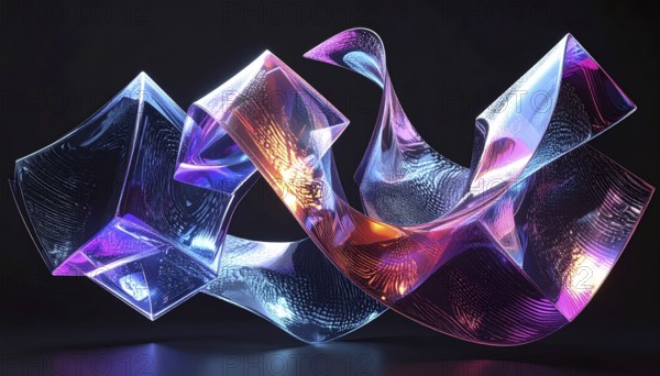 Abstract animation, glass cubes on black background, modern business wallpaper illustration, AI