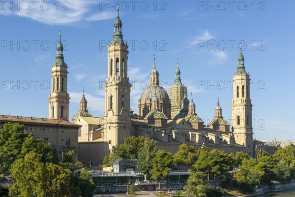 Basilica of Our Lady of the Pillar cathedral church, Zaragoza, Aragon, Spain, Europe view from