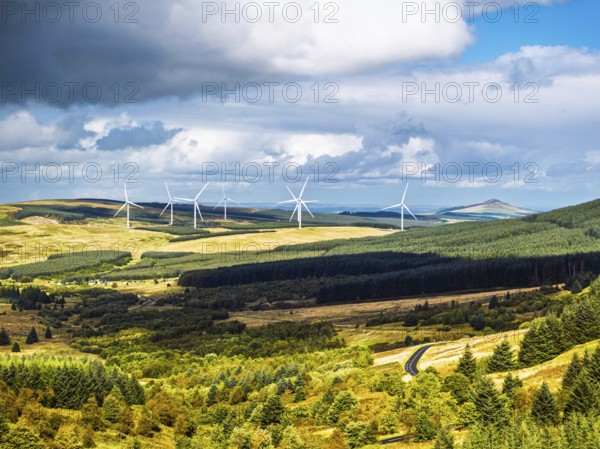 Wind Farm from a drone, Roxburghshire, Roxburgh, Southern Uplands, Scotland, UK