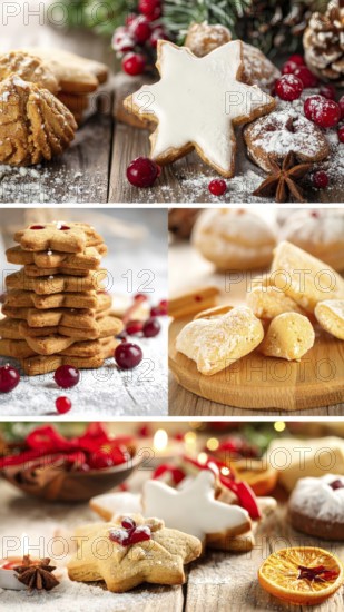 Collage of Christmas cookies and sweets, variation of sweet desserts, lots of unhealthy calories,