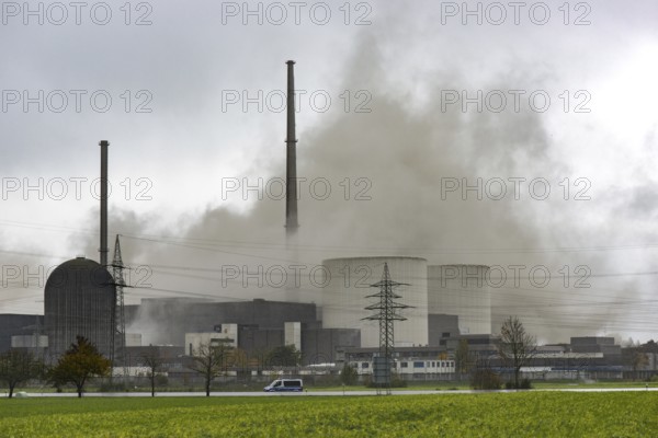 Demolition of the 160m high cooling towers of the disused Gundremmingen nuclear power plant (AKW