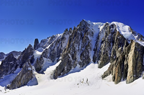 View from the Télécabine Panorama Railway of the Mont Blanc du Tacul mountain, in the foreground