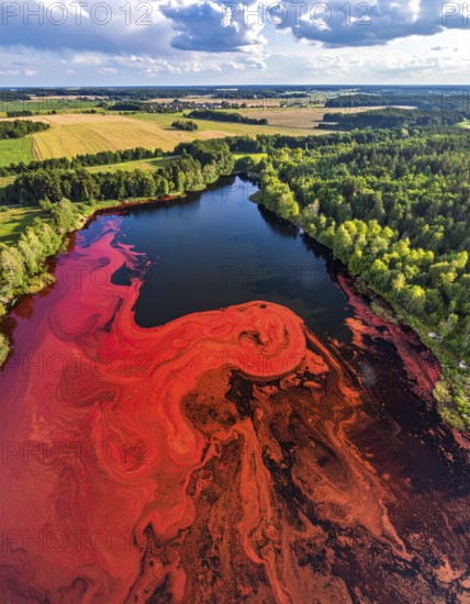 Red algae plant on the lake. abstract ecology nature concept, wild landscape with vibrant red