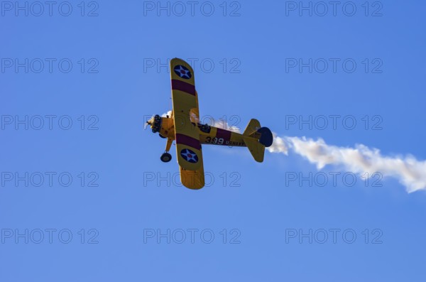A Boeing PT-17 Stearman biplane, also Boeing Stearman Model 75, with the inscription 399 USNAVY
