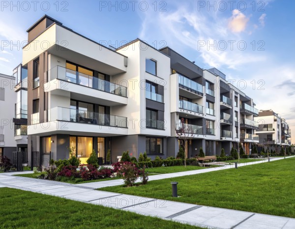 New modern block of flat, condo architecture, Residential apartment as a flat, luxury house