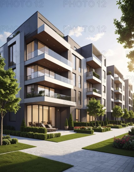 New modern block of flat, condo architecture, Residential apartment as a flat, luxury house