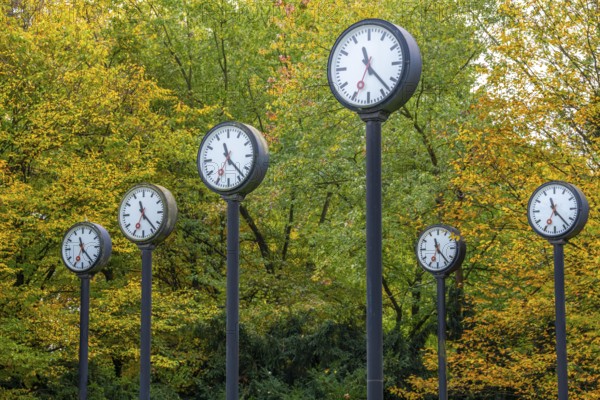 The art installation Zeitfeld in Volksgarten Park in Düsseldorf-Oberbilk, a total of 24 station