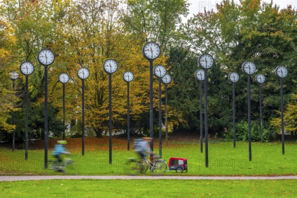 The art installation Zeitfeld in Volksgarten Park in Düsseldorf-Oberbilk, a total of 24 station