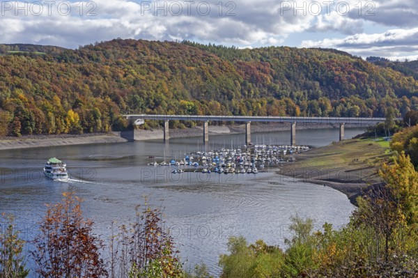 Marina, excursion ship, Talbrücke, Sondern, Olpe, Biggesee, Sauerland, North Rhine-Westphalia,