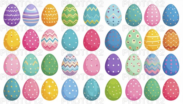 Set of easter eggs flat design on white background, abstract vector wallpaper illustration, banner