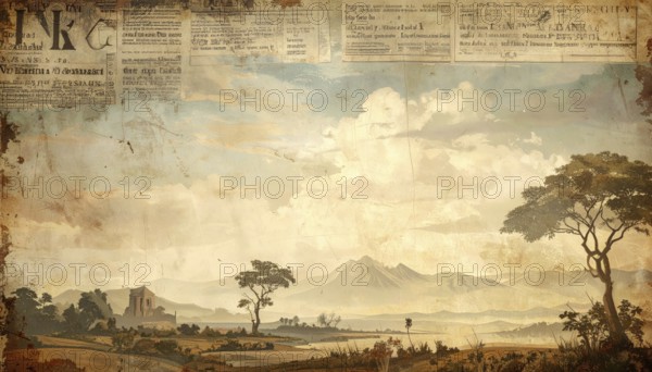 Grunge old public newspaper, texture background wallpaper illustration, vintage tattered yellow