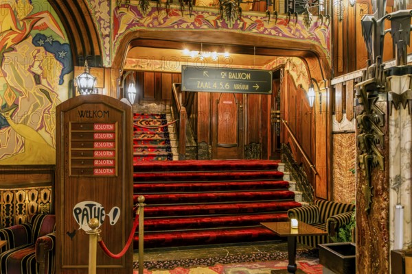 Foyer of the Tuschinski Theatre, Pathé Tuschinski, traditional cinema in the Art Deco style of the